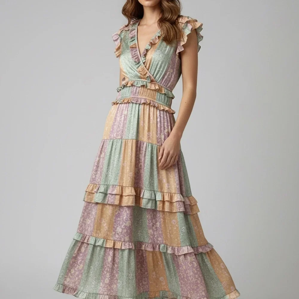NWT Anthropologie Current Air Pastel Ruffle Maxi Dress